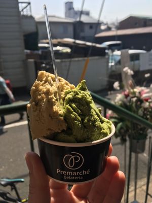 Matcha ume and pistachio. at Premarché Alternative Diner in Kyoto