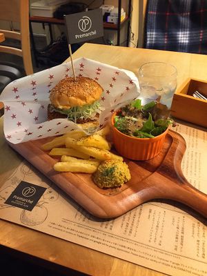 Barbarian vegan burger at Premarché Alternative Diner in Kyoto