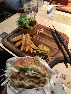 Vegan burger, “kitchen barbarian” at Premarché Alternative Diner in Kyoto