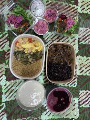 2 menus, 2 additional sides and two wonderful drinks - we love it!  at All Nations Vegan House in North London