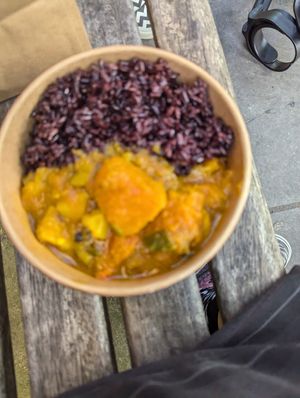 Pumpkin Curry with Coconut black rice at All Nations Vegan House in North London