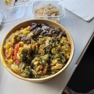Combo, rice underneath. at All Nations Vegan House in North London