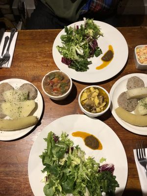 Ackee and mushrooms, hard food. Stew beans at All Nations Vegan House in North London