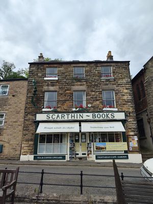 Shop front at Scarthin Books Cafe in Cromford
