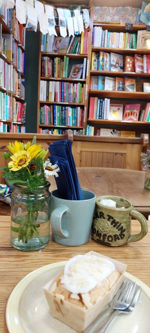 Lemon and almond cake at Scarthin Books Cafe in Cromford