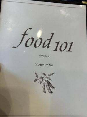 Vegan menu  at Food 101 in Gettysburg