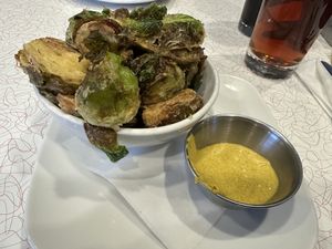 Fried brussels sprouts with Dijon wine mustard  at Food 101 in Gettysburg