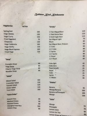 Menu at Bakhaw Kiwi in Cebu