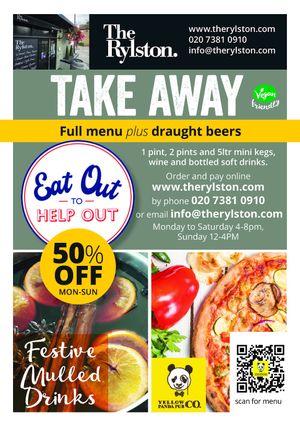 take away available 30% menu is vegan  at The Rylston in South West London
