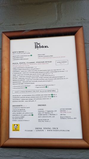Menu 1 at The Rylston in South West London