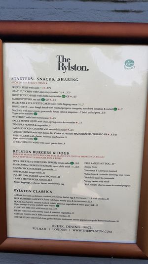 Menu 2 at The Rylston in South West London