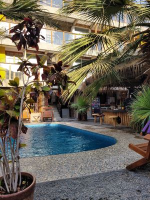pool area at Banana's Adventure Hostel in Huacachina