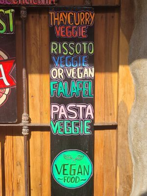 vegan is labelled at Banana's Adventure Hostel in Huacachina