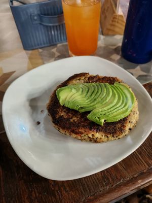 Extra quinoa burger at Banana's Adventure Hostel in Huacachina