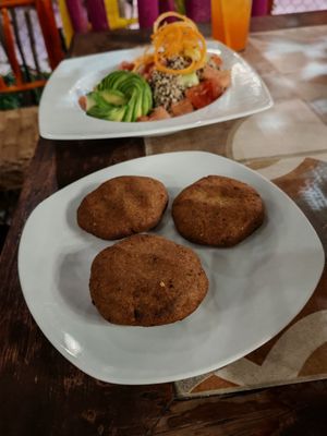 Extra falafel at Banana's Adventure Hostel in Huacachina