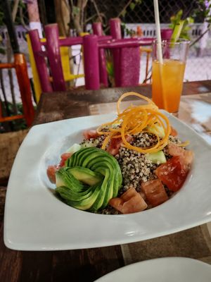 Quinoa salad at Banana's Adventure Hostel in Huacachina