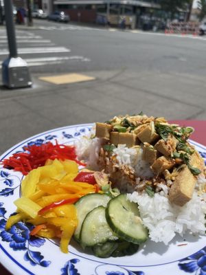 Tofu bowl, dining in   at Dumplings of Fury in Seattle