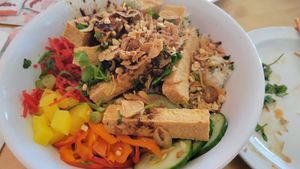 Tofu rice bowl. at Dumplings of Fury in Seattle