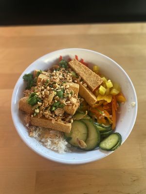 Tofu rice bowll  at Dumplings of Fury in Seattle