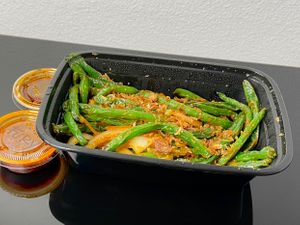 spicy green beans (takeout) at Dumplings of Fury in Seattle