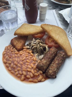 Vegan breakfast with fried bread option  at Sophie's in Aberystwyth