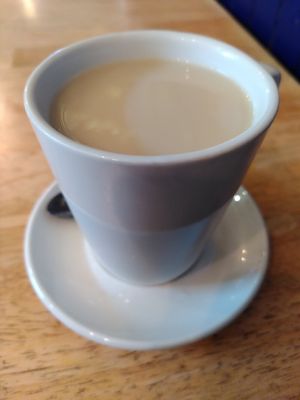 Decaf tea and oat milk (February 2025) at Sophie's in Aberystwyth