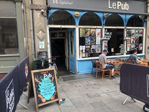 The front, loads of outdoor seating  at Le Pub in Newport