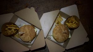 Vegan Le Burger £7 and Le Beast Burger £9, comes with fries.  at Le Pub in Newport