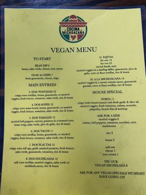 Vegan menu - you need to ask for it at Cocina Michoacana in Oakdale