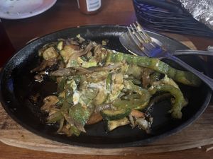Fajitas with vegan sour cream, pico de gallo, and guacamole.   at Cocina Michoacana in Oakdale