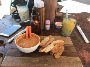 Hummus with a lot of added house spice & cocktails  at La Buguita in Bocas Del Toro