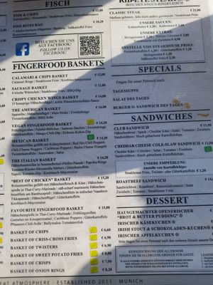 Menu. Yellow = vegan, green =veggie at Kennedy's in Munich
