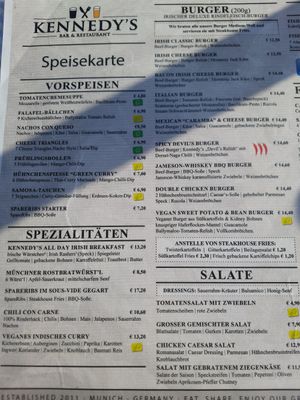 Menucard 2 at Kennedy's in Munich
