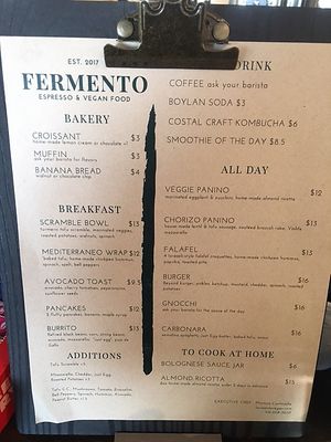 the menu for the day (different from the online menu) at Fermento in Long Beach