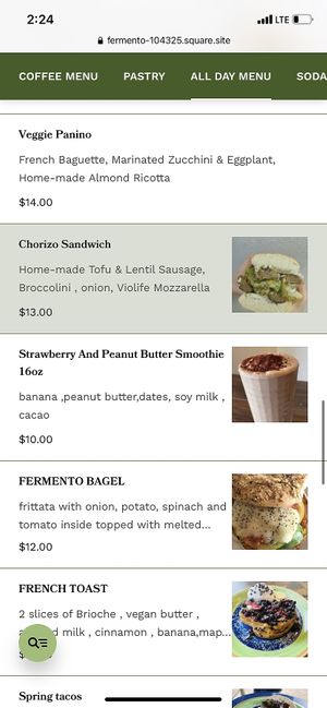 Menu  at Fermento in Long Beach