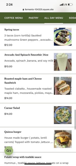 Menu  at Fermento in Long Beach