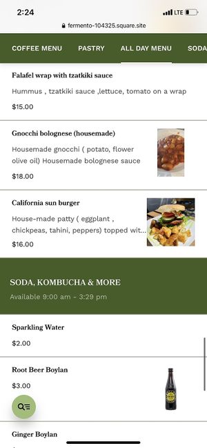 Menu   at Fermento in Long Beach