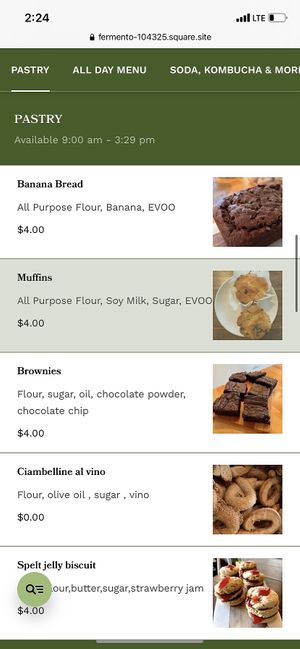 Menu  at Fermento in Long Beach