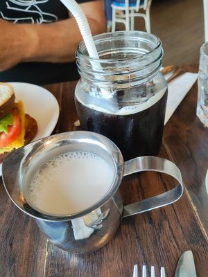 Dandelion coffee and almond milk at Fermento in Long Beach
