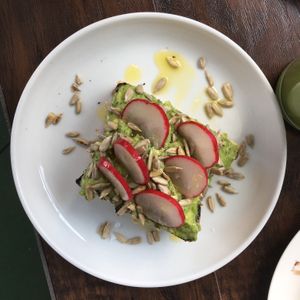 Smashed Avocado Toast (sunflower seeds, radish) at Fermento in Long Beach