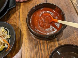 gochujang jar at Dubuga Tofu Go - Bibimbap Restaurant - 두 부가 in Busan