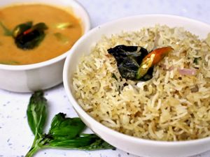 Thai curry with basil fried rice at Vegan Heat in Bangalore