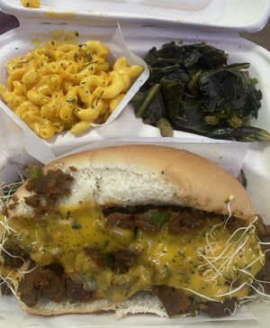 All vegan comfort food-Collards, mac n cheese and reuben    at The Reizod Vegan Experience in Columbia
