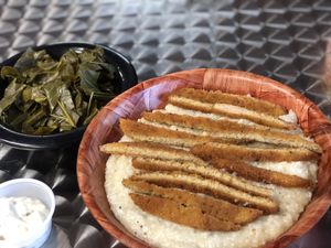Fish and grits at The Reizod Vegan Experience in Columbia