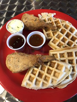 Chicken and waffles! at The Reizod Vegan Experience in Columbia