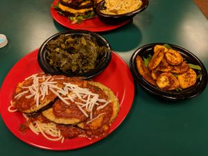 Best Eggplant Parmesan, Collards, and Plantains!   at The Reizod Vegan Experience in Columbia