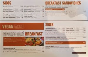 Breakfast menu (Sports Cafe, Center Parcs) #Veganuary at Sports Cafe - Center Parcs in Warminster