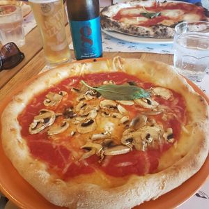 Gluten free, vegan funghi pizza and gluten free Pilsener. at Mister Pizza - Duomo in Florence