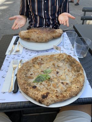 Truffle pizza and calzone - not as good as the pizzas with tomato sauce.  at Mister Pizza - Duomo in Florence