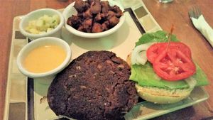 House made black bean burger at Iguana Juan's in San Pedro